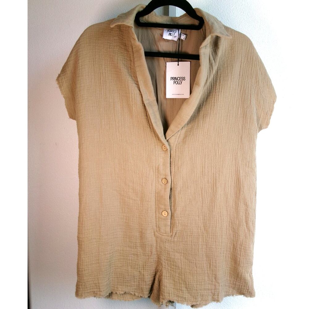 Princess Polly Salt Lake Beige Gauze Romper NWT Women's US 4